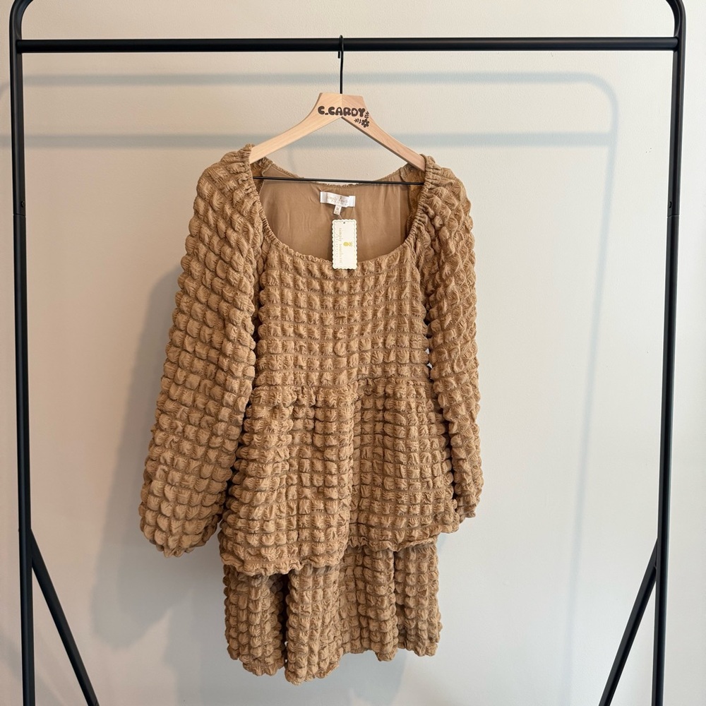 NWT Simply Southern Long Sleeve Tiered Bubble Dress Tan
